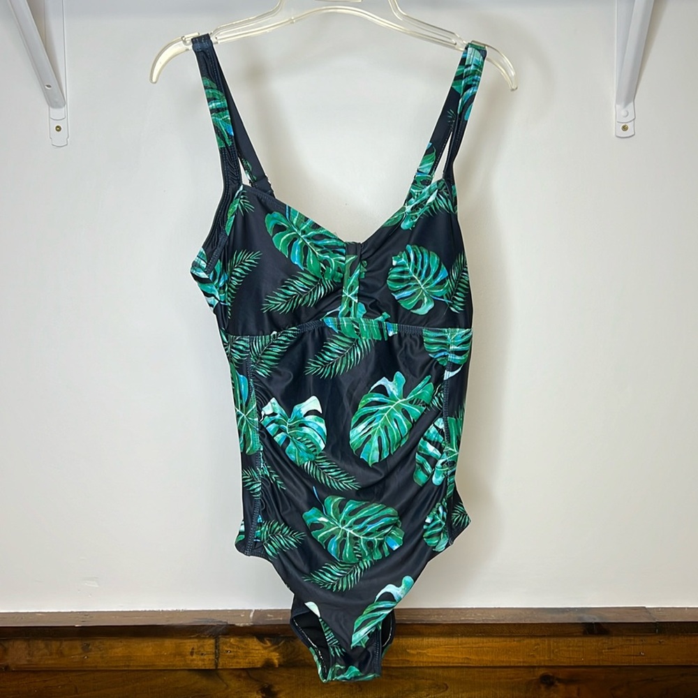 NWT‎ Amazon Black Monstera Leaf One Piece Bathing Suit- L